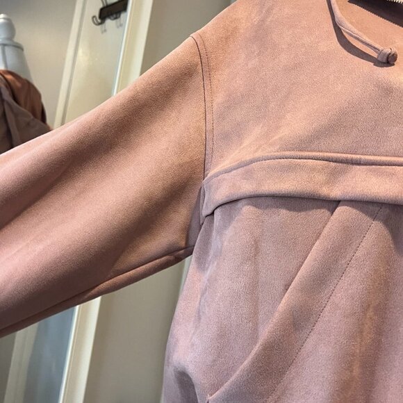 Zara Pink Vegan Suede Half Zipper Soft Sweatshirt Hoodie, Size XS - Picture 6 of 16